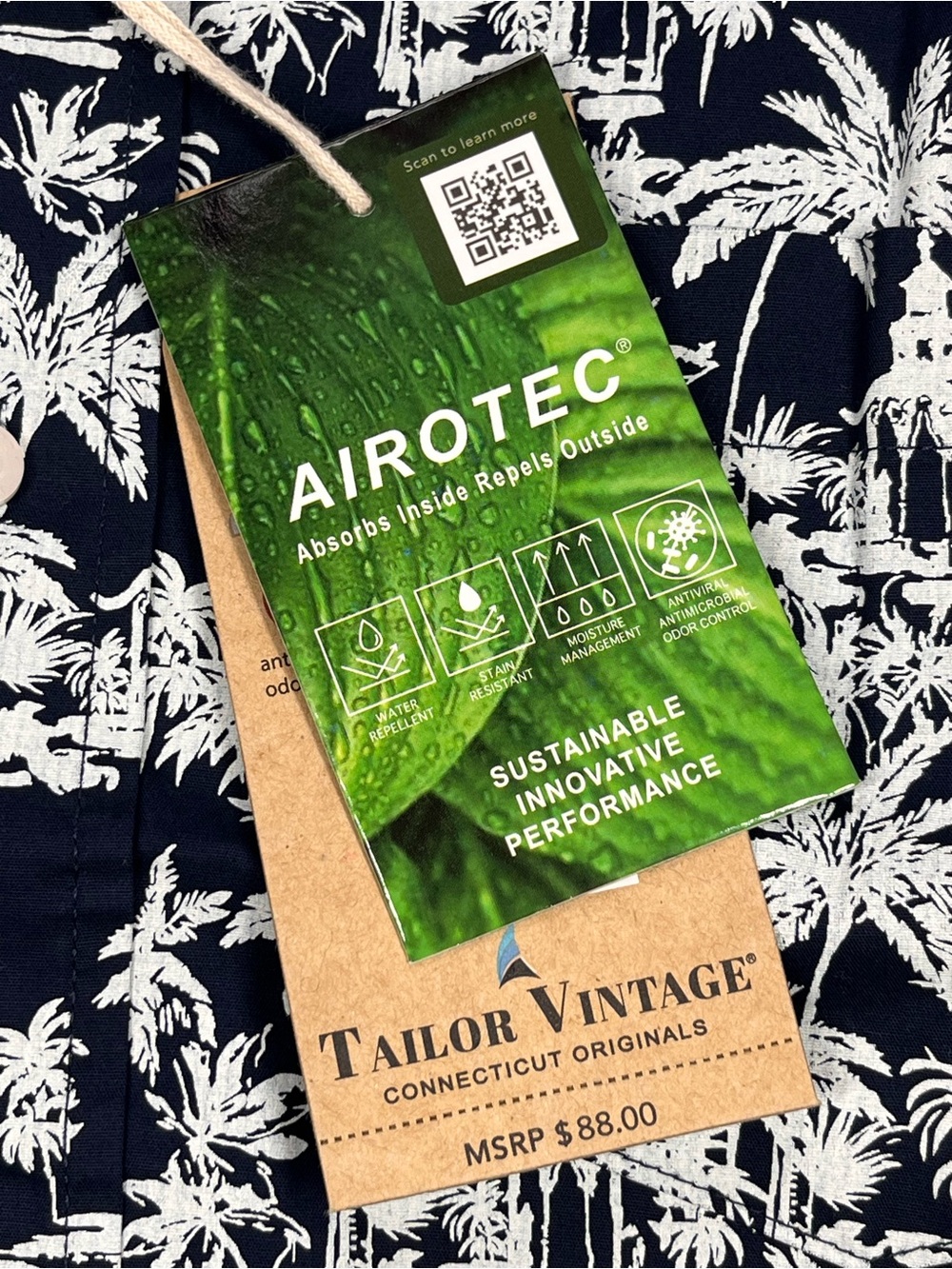 Tailor Vintage Airotec+ Tropical Navy Blue Short Sleeve Button Down. Medium - Picture 6 of 9